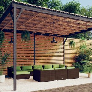 The Living Store Loungeset - PE-rattan - Modulair design - Bruin - Groen kussen