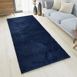 Tapiso Essence Tapijtloper Blauw Donker Hoogpolig Woonkamer Hal Slaapkamer Maat- 70x400