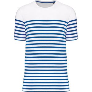 T-shirt Heren XXL Kariban Ronde hals Korte mouw White / Royal Blue Stripe 100% Katoen