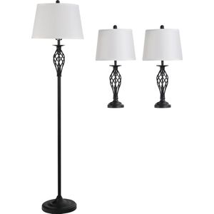 HOMCOM Set van 3 lampen: 2 tafellampen (ø38 x 158 cm) + 1 vloerlamp (ø30 x 62 cm) wit B31-179