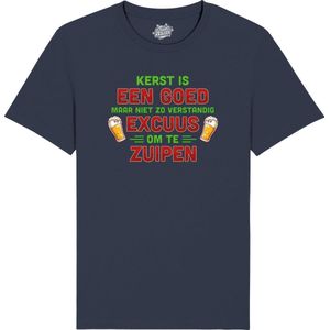 Kerst is een goed excuus om te zuipen - Foute kersttrui cadeau - Dames / Heren / Unisex Bier en Alcohol Kleding - Grappige Feestdagen Kleren - Unisex T-Shirt - Navy Blauw - Maat 3XL