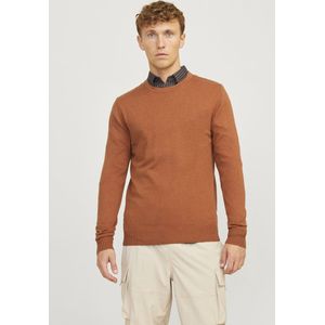 JACK & JONES Emil knit crew neck slim fit - heren pullover viscosemengsel met O-hals - cognac bruin