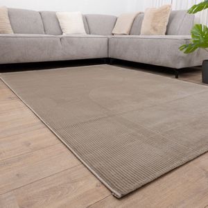 Donker Beige Tapijt Kwalitatief Laagpolig Vloerkleed Koho Premium Touch 3D Toon op Toon - 160x230cm- Modern - Woonkamer - Salon - Slaapkamer - Eetkamer