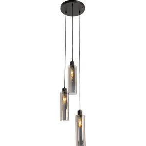 QAZQA stavelot - Moderne Hanglamp - 3 lichts - Ø 30 cm - Zwart - Woonkamers-sSlaapkamers-sKeuken