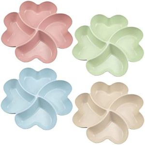 4 stuks multifunctionele compartimentbakjes, antislip serveerschalen voor feesten, 4 sectionele herbruikbare plastic dienbladen voor gedroogd fruit, noten, desserts, snoepjes, snacks, fruit,