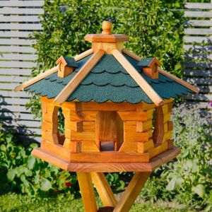 ZRSS® Vogelhuisje op paal - Voederhuisje op voet - Duurzaam hout - Groen dak