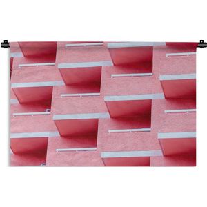 Wandkleed - Wanddoek - Roze - Balkon - Zomer - Architectuur - 60x40 cm - Wandtapijt