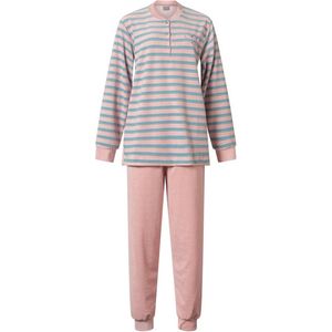 Lunatex - Badstof Dames Pyjama - Roze Gestreept - Maat XL