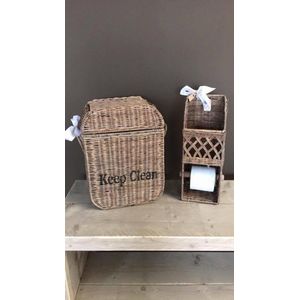 Toiletrolhouder riet met vak - rattan - riet - wc rol - wcrolhouder - toilet - badkamer - rotan - rolhouder