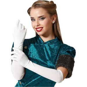 Verkleed party handschoenen voor dames - polyester - wit - one size - lang model