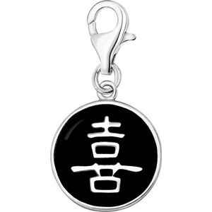 Quiges – 925 - Zilver – Charm - Bedel - Hanger - Chinese Happiness Symbool - met – sterling - zilver - karabijnslot - geschikt - voor - Zinzi, Thomas – Sabo - Ti Sento - Bedelarmband HC271