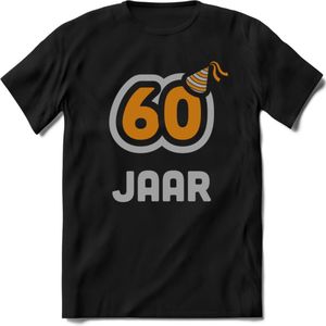 60 Jaar Feest T-Shirt | Goud - Zilver | Grappig Verjaardag Cadeau Shirt | Dames - Heren - Unisex | Tshirt Kleding Kado | - Zwart - M