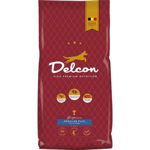 Delcon Hondenvoer - High Premium Hondenbrokken - 12kg - Adult Regular Plus - Rijk aan Zalm - Hondenvoeding voor Actieve Honden