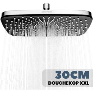 EcoRain© Regendouchekop XL 30 CM - Waterbesparende Douchekop - Hoge Druk - Rechthoekig - Groot - Regendouche - Chrome