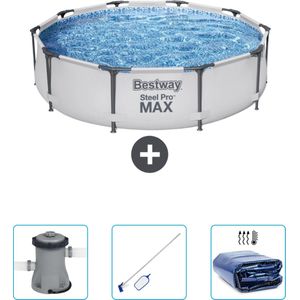 Bestway Rond Steel Pro MAX Zwembad - 305 x 76 cm - Grijs - Inclusief Pomp - Schoonmaakset - Solarzeil