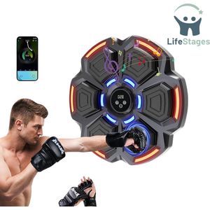 LifeStages - Boxing Machine - 9 Boksstanden - Elektronische Boksmachine met Handschoenen - LED Muziekboksmachine voor aan de muur met Bluetooth