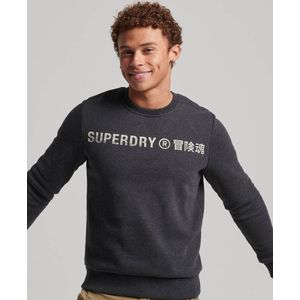 Superdry Workwear Logo Vintage Crew Heren Trui - Raven Black Marl - Maat M