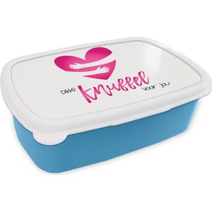 Broodtrommel Blauw - Lunchbox - Brooddoos - Beterschap - Quotes - Knuffel - 18x12x6 cm - Kinderen - Jongen