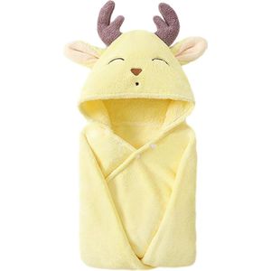 Badponcho met capuchon voor kinderen, ponchohanddoek peuter pasgeboren babyhanddoek 85 x 150 cm, babybadhanddoeken voor jongens meisjes (geel hert)