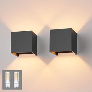 Moderne LED-wandlampen omhoog en omlaag-wandlampen - binnen/buiten - woonkamer slaapkamer - warm wit 3000K - donkergrijs - 2 stuks