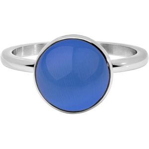 Quiges Stapelring Dames - Vulring - RVS Zilverkleurig met Blauwe Cateye - Maat 22 - Hoogte 2mm