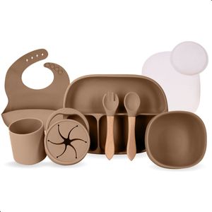 AdomniaGoods - Baby servies - Baby bestek - Kinderservies - Siliconen servies met zuignap - Bruin