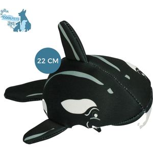 CoolPets Wally the Whale - 22 cm - Verkoelend hondenspeeltje - Duurzaam speeltje voor de hond - Neemt water op - Hondenspeelgoed met pieper - Walvis - Zwart/Wit