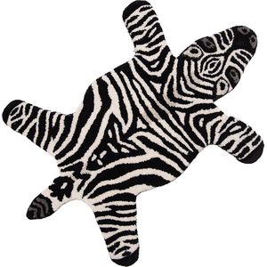Clayre & Eef Vloerkleed Zebra 60x90 cm Zwart Wit Wol Tapijt