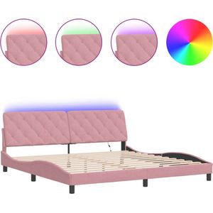 vidaXL-Bedframe-met-LED-verlichting-fluweel-roze-200x200-cm