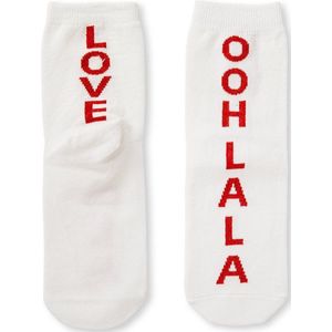 Sokken met tekst ""Oohlala Love"" - Wit / Rood - Polyester - Maat 39 - 41 - Sokken - Valentijnsdag - Love is in the air - Liefde - Love