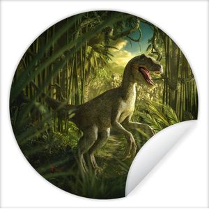 Behangsticker kinderkamer - Dinosaurus - Planten - Groen - Illustratie - Kinderen - Jongens - Jongenskamer decoratie - 140x140 cm