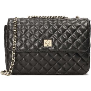 Black leather shoulder bag with quilted pattern