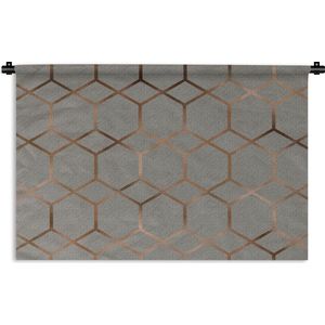 Wandkleed Luxe patroon - Luxe patroon met zeshoeken en ruiten in een bronzen kleur op een grijze achtergrond Wandkleed katoen 120x80 cm - Wandtapijt met foto