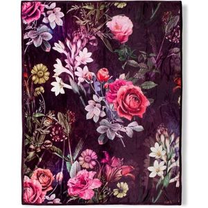Heerlijk Zachte En Trendy Plaid Flowers Bordeaux | 130x160 | Multifunctioneel (Decoratie, Woondeken Of Sprei) | Teddy Stof