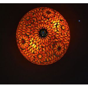 Oosterse mozaïek plafondlamp Turkish Design | 2 lichts | rood / oranje | glas / metaal | Ø 38 cm | eetkamer / woonkamer / slaapkamer | sfeervol / traditioneel / modern design