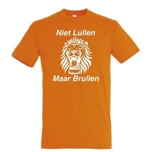 Oranje WK 2022 voetbal T-shirt met “ Niet Lullen Maar Brullen “ print Wit maat M
