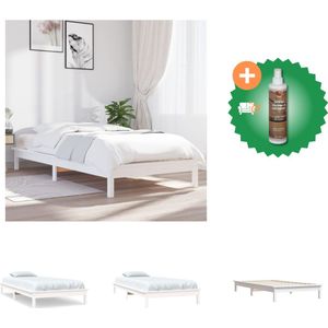 vidaXL Houten Bed - Massief Grenenhout - 202 x 101.5 x 26 cm - Wit - Bed - Inclusief Houtreiniger en verfrisser