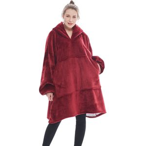 JAXY Hoodie Deken - Snuggie - Snuggle Hoodie - Fleece Deken Met Mouwen - 1450 gram - Hoodie Blanket - Kersttrui - Kerstcadeau - Wijn Rood