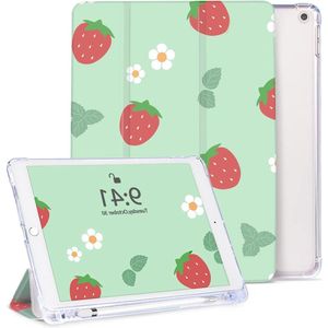 10.2"" Tri-Fold Stand Case met Potlood Houder en Auto Wake/Sleep Cover voor iPad 9e/8e/7e Generatie - Roze Preppy Patroon - Meisjes Kinderen