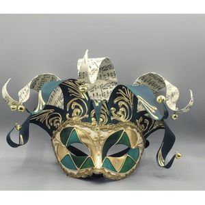 Venetiaans masker in groen en goud, handgemaakt - Jolly masker - Herenmasker in groen en goud - Gemaskerd bal masker