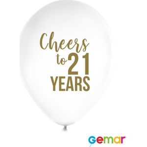 Ballonnen Cheers to 21 Years Wit met opdruk Goud (helium)
