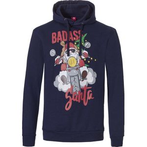 Heren Kersttrui Met Capuchon Badass Santa Hoodie Kerst Print Blauw - Maat XXL