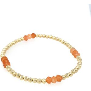 Pat's Jewels Armband - Dames Armband - Elastiek Armband - Gouden bolletjes armband - Edelstenen - Goud - Oranje