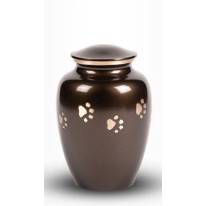 Crematie-urn | Dieren urn bruin met kleine gouden pootjes | Honden of katten urn | 1.5 liter