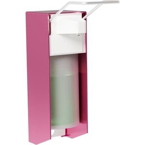 Dispenser, zeepdispenser wandmontage, roze, met elleboogprint, voor desinfectiemiddelen en handzepen, 500ml, aluminium.