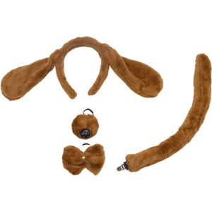 Joya Kids® Hond Bruin Verkleed Accessoires | Verkleedset Honden | Meisjes en Jongens Verkleedpak Puppy | Carnaval en Halloween Outfit kinderen | Haarband met Oren, Neus, Staart en Strik | Bruin