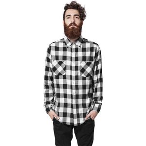 Urban Classics Overhemd -3XL- Checked Flanell Zwart/Wit