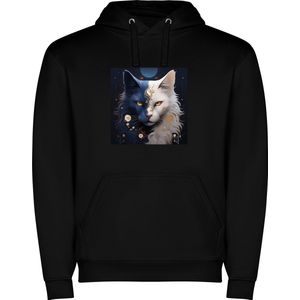 Zwarte unisex hoodie met “ Kleurrijke Yin Yang poes“ Print Full merk Roly maat 152 11/12 jaar