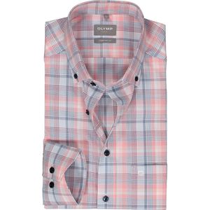 OLYMP comfort fit overhemd - popeline - wit met rood en blauw geruit - Strijkvrij - Boordmaat: 45