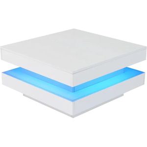 HandyHaven® - Salontafel - Bijzettafel - Wit - LED verlichting - Glans - Vierkant - Keuze uit 16 kleuren LED - Keuze uit 4 flash effect - Feesten - Lengte 70cm - Breedte 70cm - Hoogte 36cm - Tot 3KG